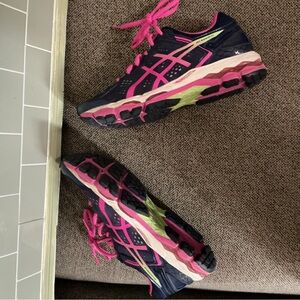 ASICS Women's Vibrant Pink and Dark Blue Athletic Shoes